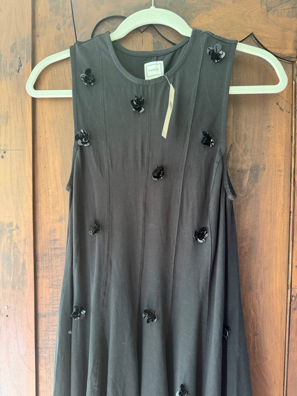 Maeve Black Sleeveless Maxi Dress with Glossy Floral Appliqués